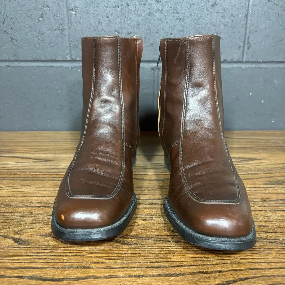Vintage O’Sullivan Brown Leather Side Zip Ankle Boots Men’s 10 C Made in USA